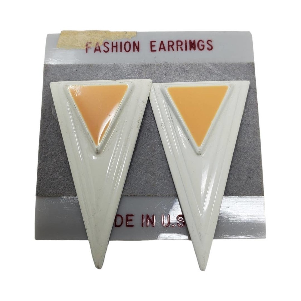 Vintage Fashion Earrings Triangle Art Deco Pierced Fashion Earrings 80's Vibe